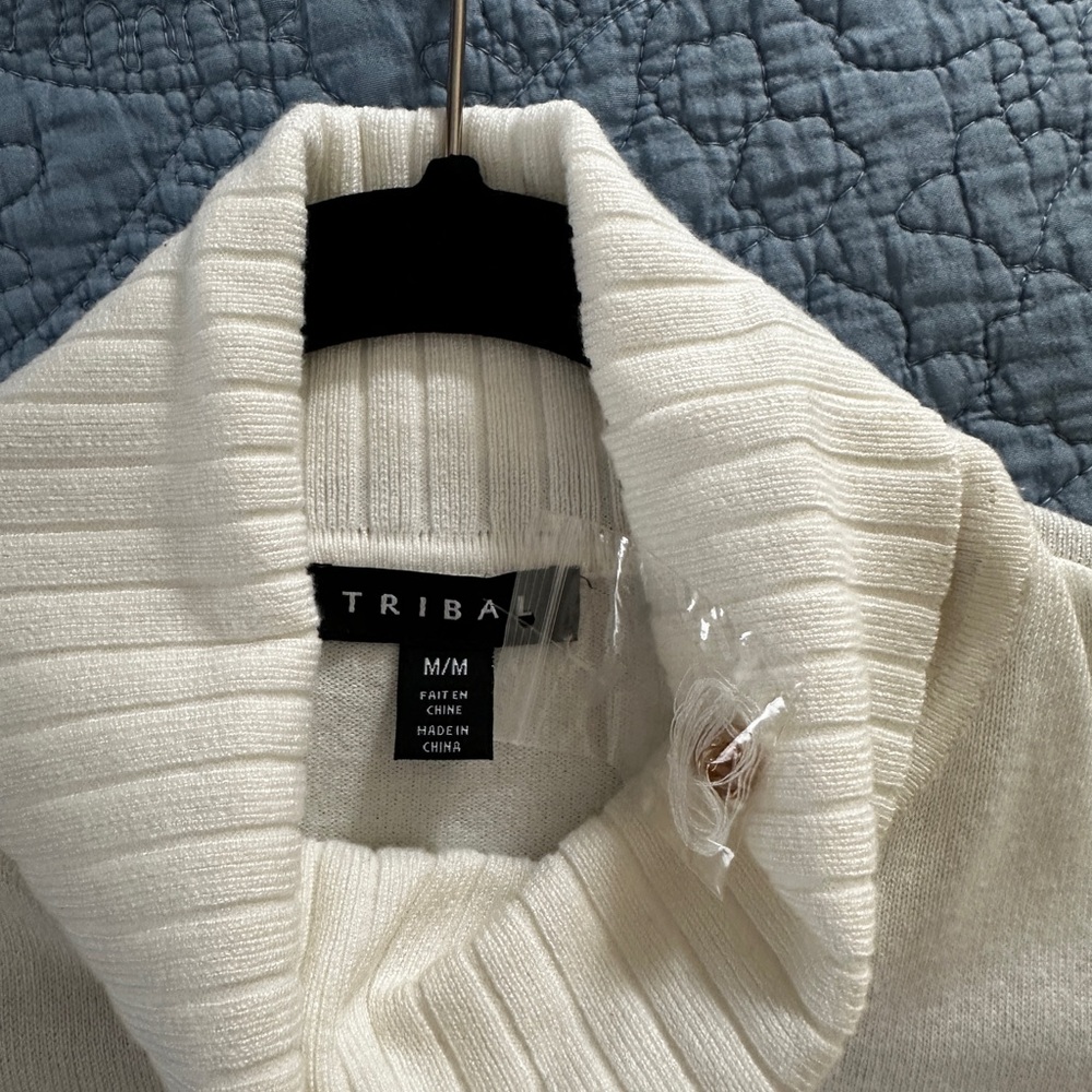 NWOT Tribal Brand Women's Ribbed Cowl Neck Sweater - winter white